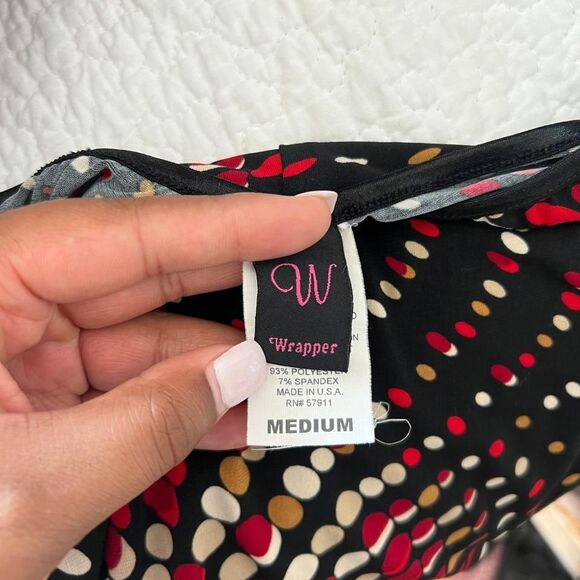 VINTAGE BLACK AND RED WRAPPER POLKA DOT MIDI SKIRT - Picture 8 of 8